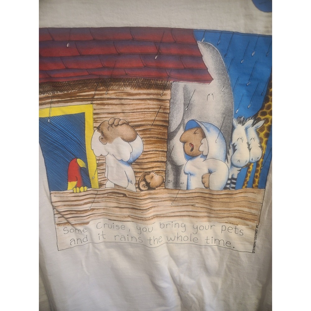 Vintage Noahs World Graphic T-Shirt Fruit of the Loom Lofteez White XL Humor Ark